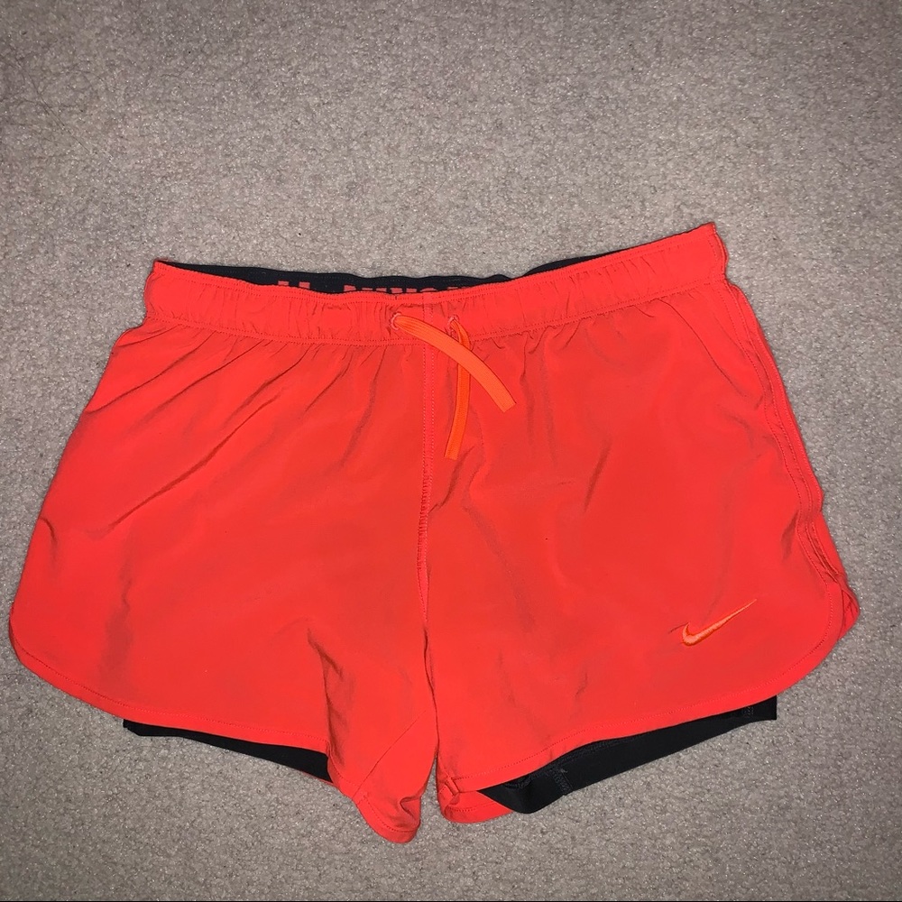Nike athletic shorts orange built in shorts